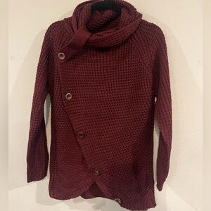 Women's NWOT XL Zenana Burgundy Button-Up Sweater.